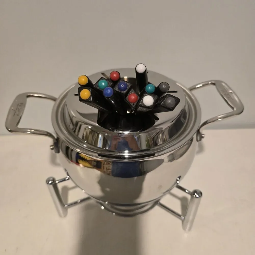 All-Clad 3 qt fondue set with stand and fondue forks Incomplete